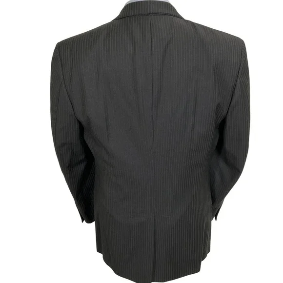 Jos A Bank Signature Gold Suit Mens 38R 32W 32L Black Pinstripe Gordon Wool Flaw - Picture 3 of 16
